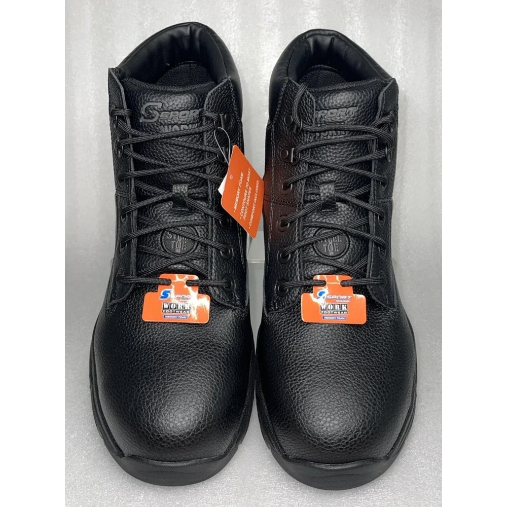 S‎ Sport By Skechers Elton Black Steel Toe Leather Work Boots Men's Size 13 NEW